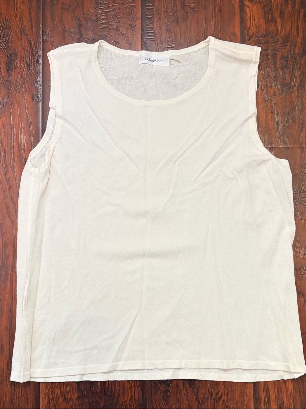 Calvin Klein White Sleeveless Scoop Neck Top Large